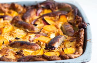 Sausage, squash and onion toad-in-the-hole